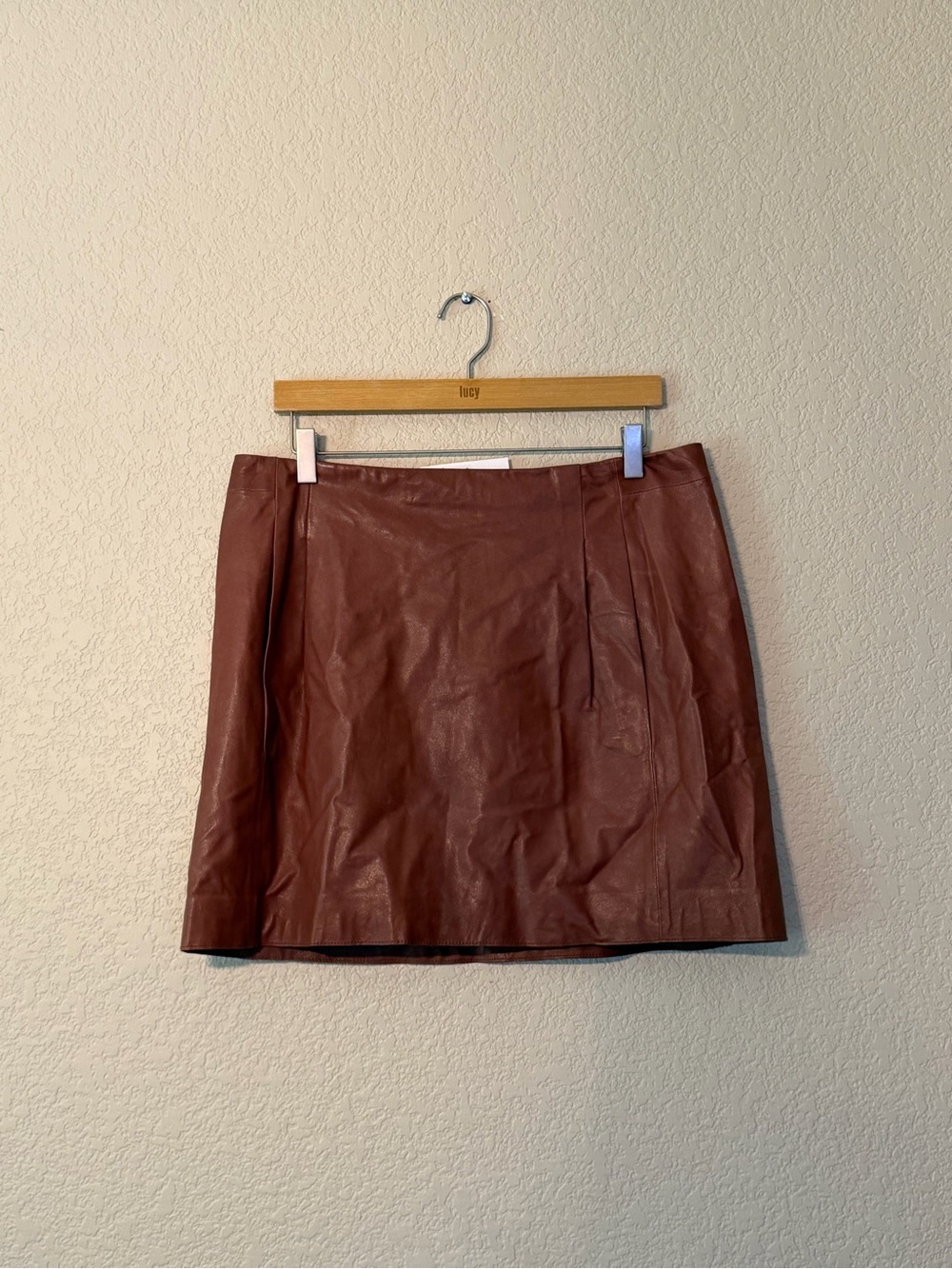 NWT* VINCE. Leather Mini Skirt in Rust Brown, Sz XL